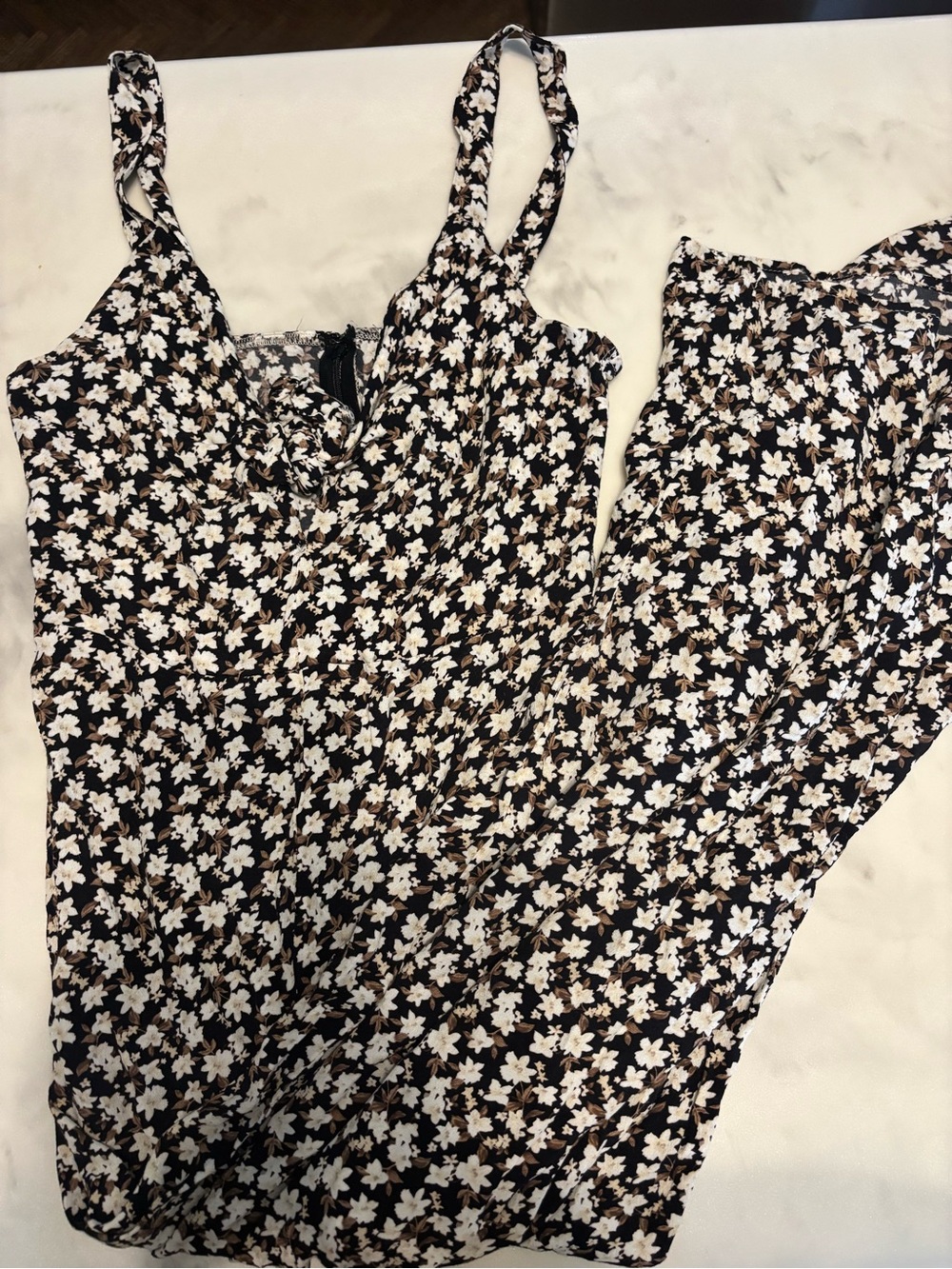 Floral Black & White Sleeveless wide leg Jumpsuit